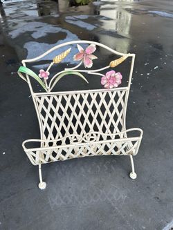 Vintage book holder off white with pink flowers