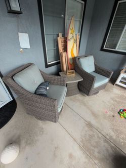 Sunbrella Outdoor Patio Set - 2 Swivel Rocking Chairs + Side Table