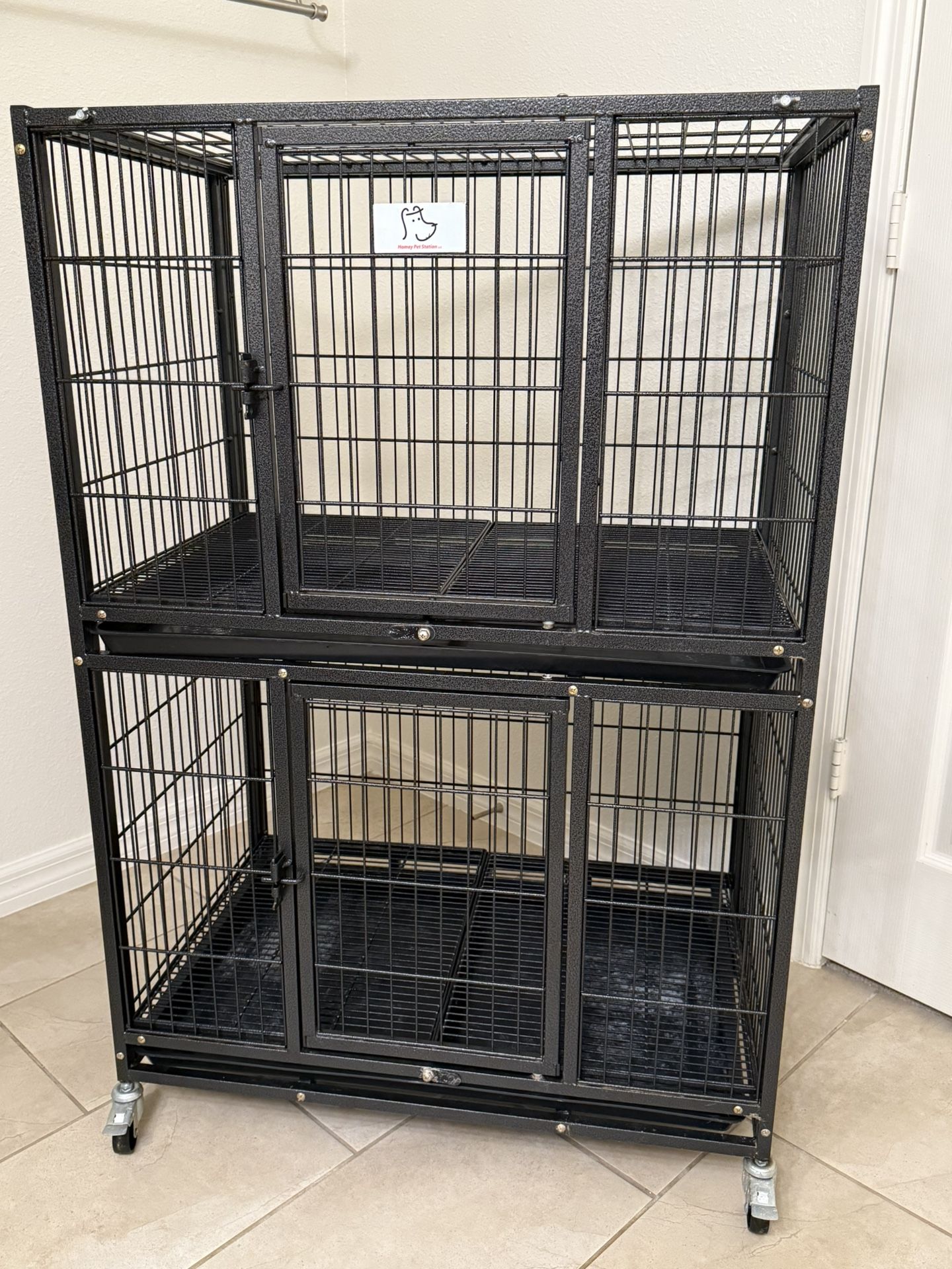 31 Inch Stackable Heavy Duty Dog Crate Cage Kennel with 4 Lockable Wheels, Removable Tray, 2 Tier