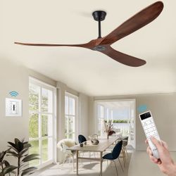 60'' Walnut Ceiling Fan with 3 Wood Blades, 6 Speeds Smart Timing Reversible DC Motor, Modern Black