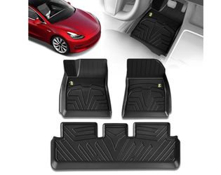 YHTAUTO Custom Fit Car Floor Mats Liners for Tesla Model 3 2017-2023, 1st & 2nd Row All Weather TPE Car Mats Carpet, Anti-Slip Waterproof, Automatic F