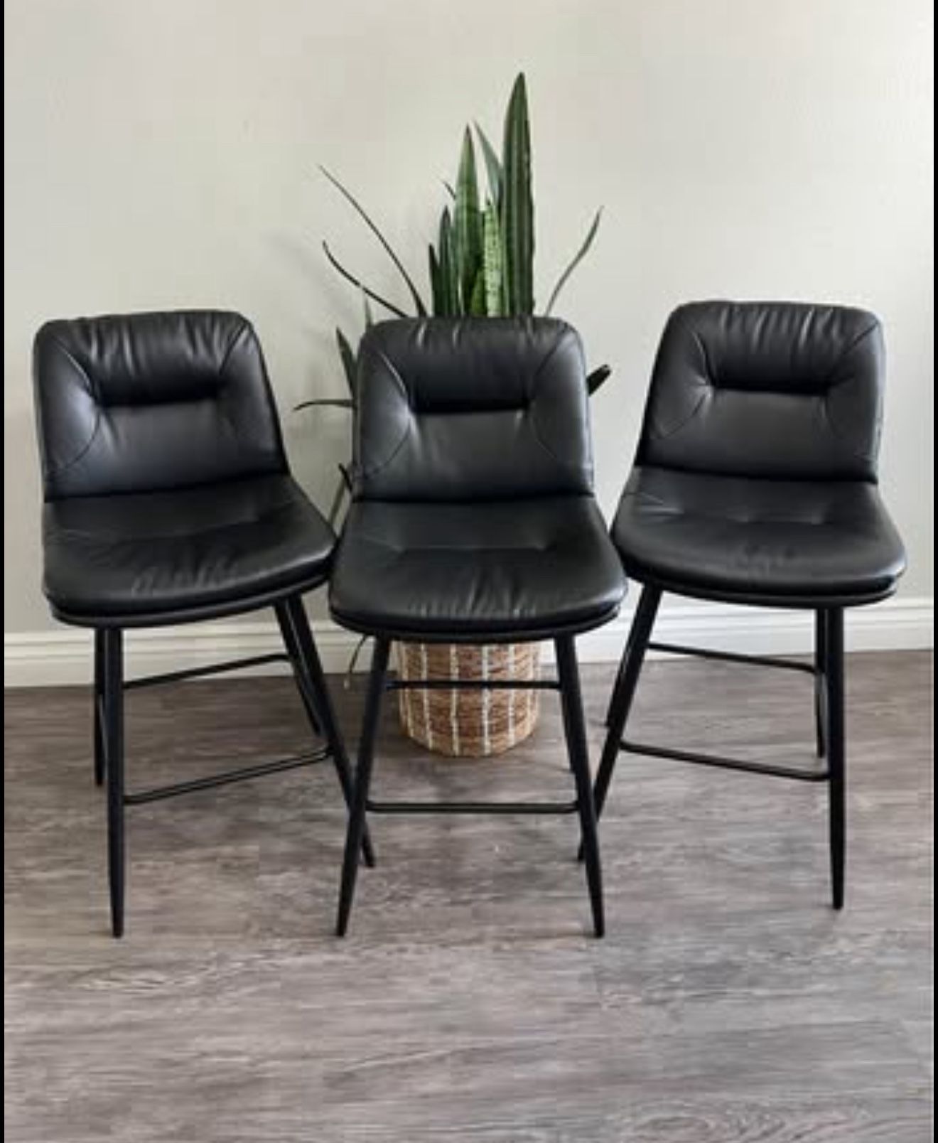 Bar Stools Set of 3, Double-Layer Upholstered Counter Height Bar Stools for Kitchen Island, Faux Lea