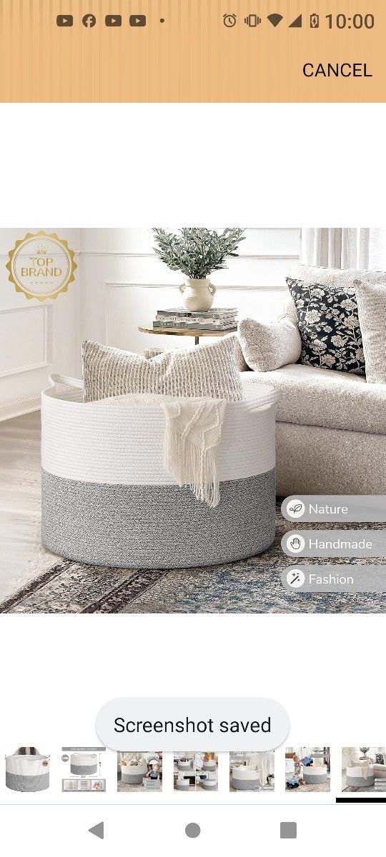OIAHOMY 90L Blanket Basket for Living Room, Large Basket 23" x 23" x 13" with Handle, Laundry Hamper for Blankets, Pillows, Toy Storage for Kids, Dogs