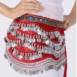 New velvet Silver coin Belly Dance Costume Waist Chain Hip Scarf Wrap Belt Skirt