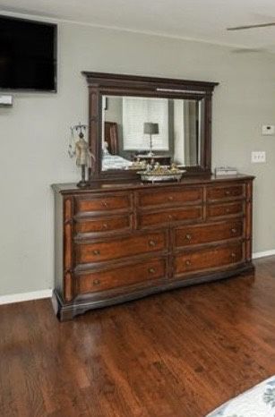 All Wood Dresser And Mirror For Sale