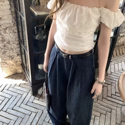 Texture first, retro thin pleated denim women's high-waist summer casual straight-leg trousers, versatile and easy to match.