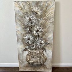 Impasto Painting Floral Basket Textured Canvas Wall Art 20/39 Inches