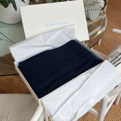 Ralph Lauren Navy Blue Knit Blanket In Gift Box