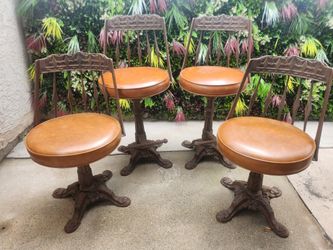 Solid Cast Iron Leather Swivel Stools