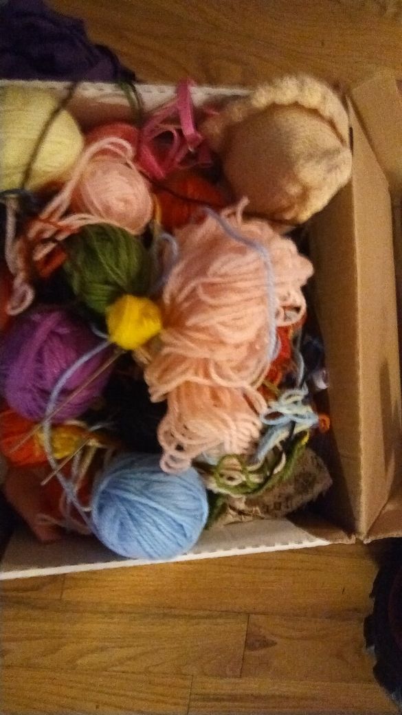 Box of yarn and fabric