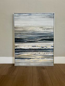 40x30 LARGE “Endless Sea” Textured Canvas Art w/ Silver Floating Frame