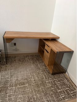 Desk Reversible L-Shaped Corner with Storage Modern Dark Glass
