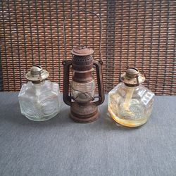 Vintage glass metal oil lamp lot