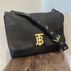 BURBERRY Alice TB Leather Flap Shoulder TB Bag Black 