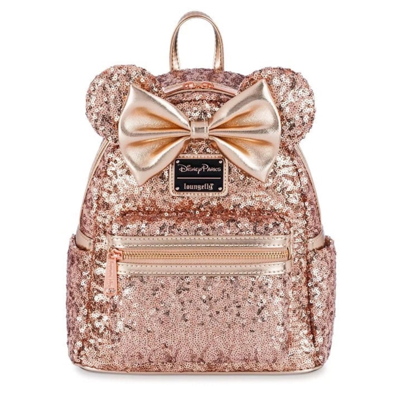 Loungefly Disney Parks Minnie Mouse Rose Gold Sequin Mini Backpack NWT