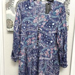 R.Vivimos Women's Long Sleeve purple Floral Retro V Neck Bohemian Midi Dress M