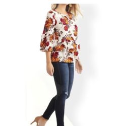 Time and Tru Women's Floral Ruffle Bell Sleeve Peplum Top Blouse Size  Large New No Tags 