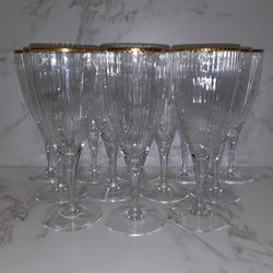 Rare Vintage Fostoria Gold Rimmed Ribbed Crystal Champagne Glass Set