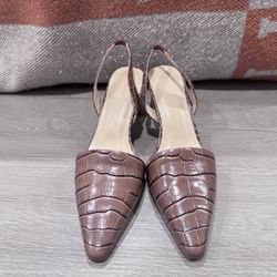 Brown Croc-Embossed Slingback Heels - Size 36 (Brand New)