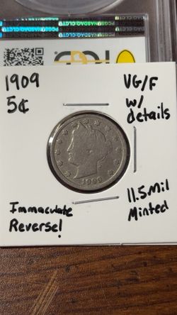 1909-p 5c Barber V Nickel. VG/F, only 11 mil minted! Immaculate details!