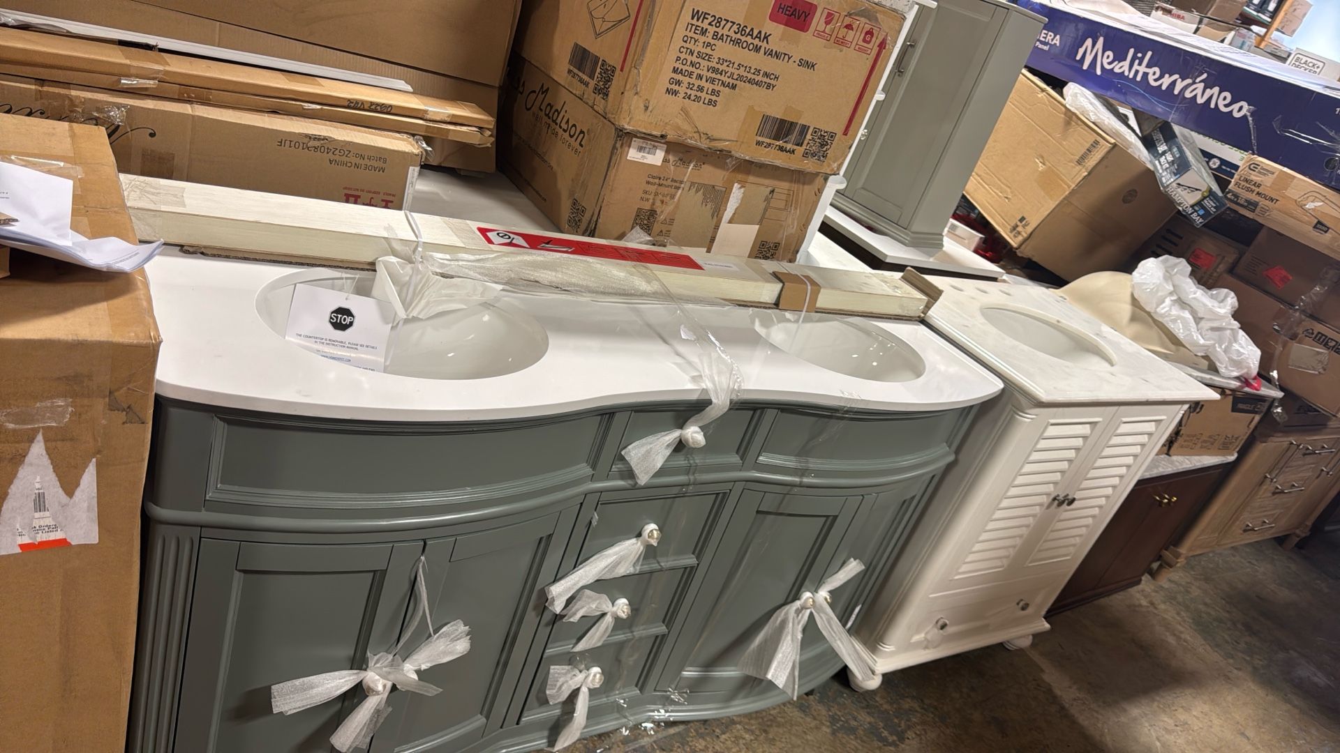 Home Decorators Collection Terryn 61 in. Double Sink Dusk Green Bath Vanity with Engineered White Marble Top (Assembled)