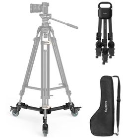 SmallRig Heavy-Duty Tripod Dolly with Quick-Lock, featuring 3" rubber wheels, adjustable legs, a handle, and a carrying bag; 44.1 lb load capacity for