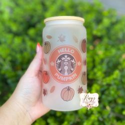Fall Hello Pumpkin 16oz Glass Cup