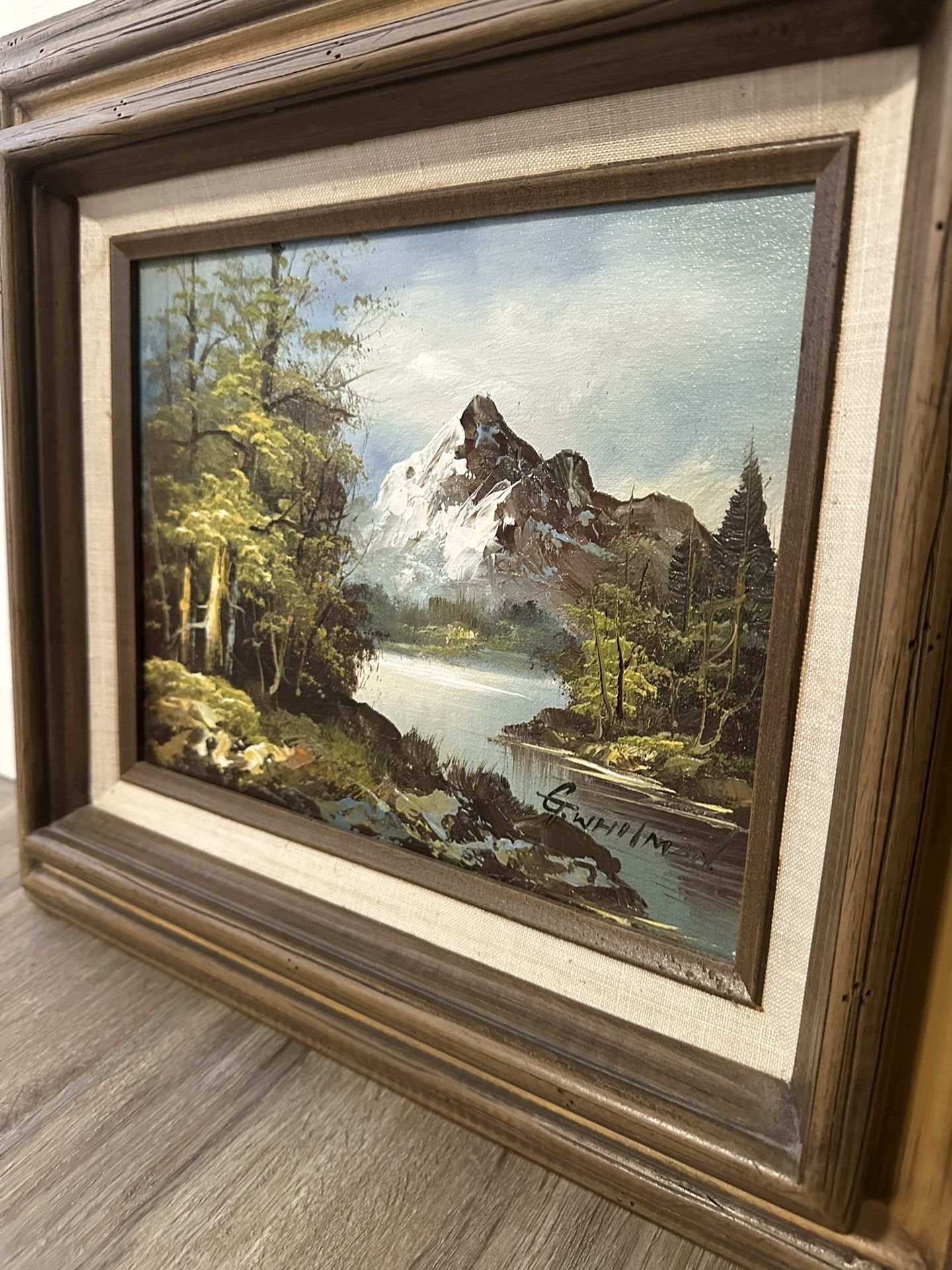 Small Vintage original Framed Mountain Landscape Oil Painting