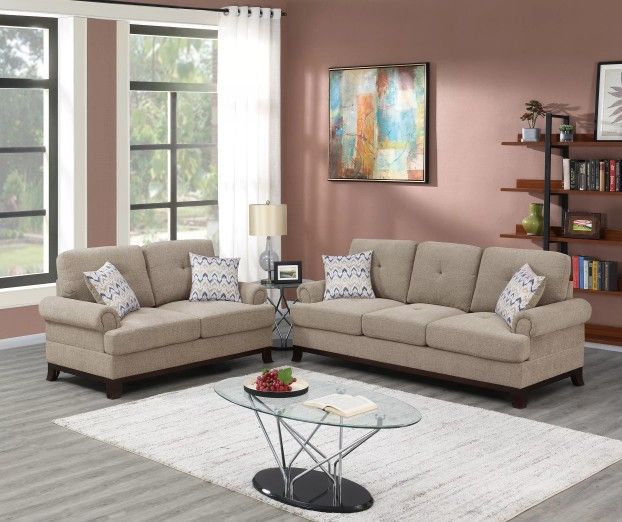 Brand New Beige Chenille Sofa & Loveseat (Pillows Included)