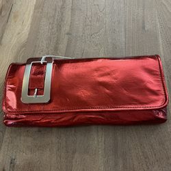 Candie’s Shiny Red Clutch With Silver Buckle NWT