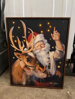 Susan Comish Santa and Reindeer LED Canvas Print