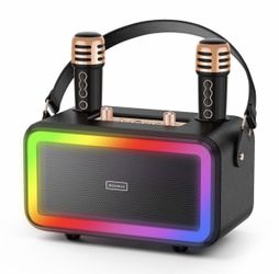 Karaoke Machine with 2 UHF Wireless Microphone, Portable Bluetooth Karaoke with RGB Colorful Light, Reverb Adjustable, PA System Singing Machine Party