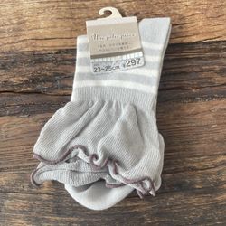 Kawaii lolita school girl crew socks Striped gray/white goth japan