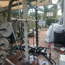 HOIST OLYMPIC SMITH MACHINE SQUAT RACK WITH OLYMPIC WEIGHTS 