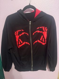 Y2k zip up hoodie, black/red, S