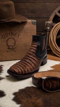 Quincy Boots Caiman Print Leather Western Ankle Boot