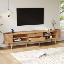 74.8-Inch Fluted TV Stand with Charging Station - Natural