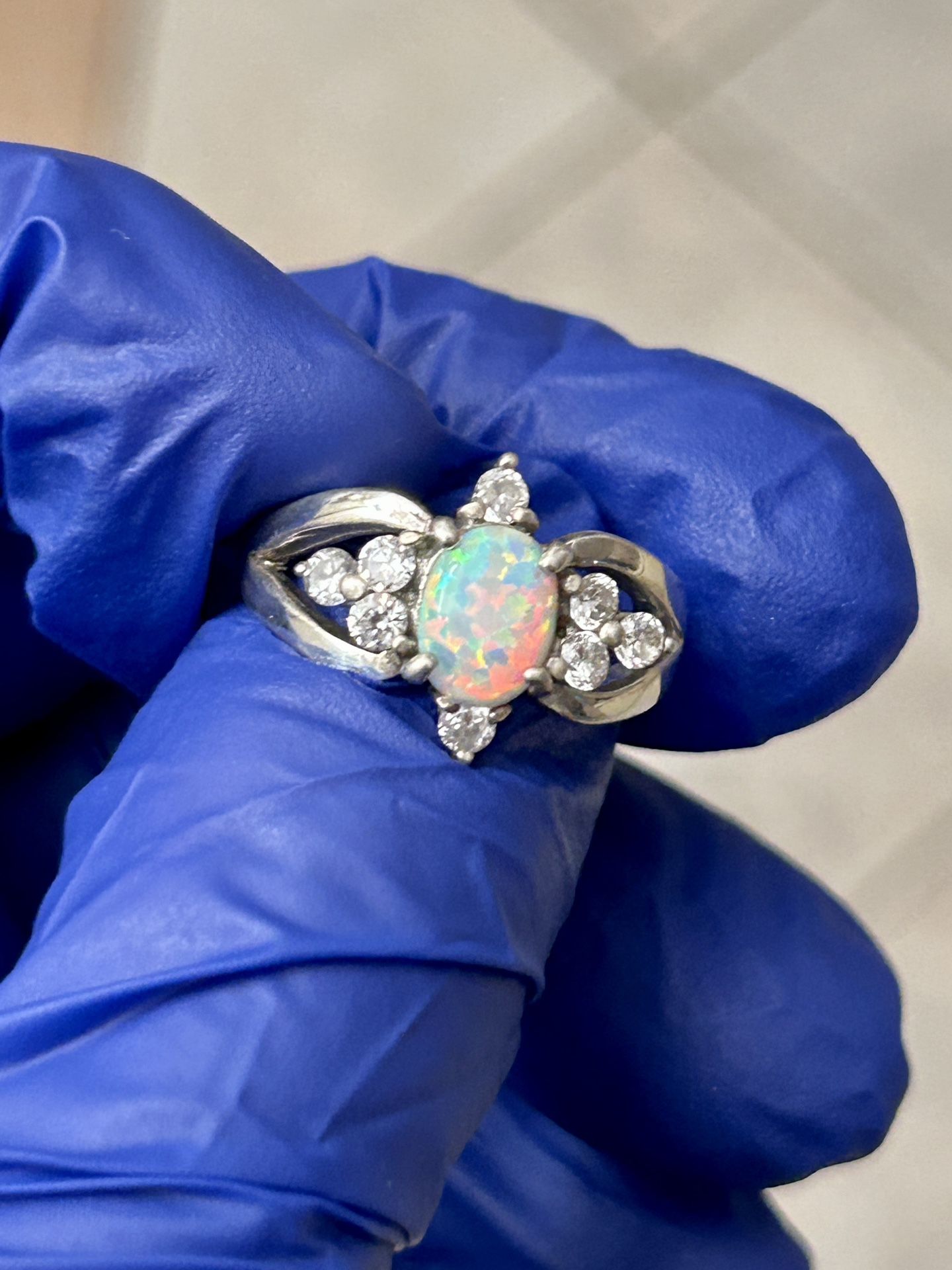 925 Sterling Silver Opal Ring Size 8