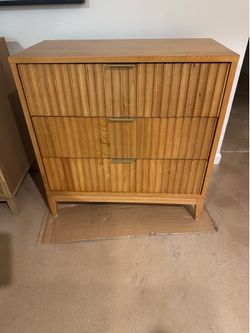 Mid-Century Fluted 3-Drawer Dresser Warm Pine Nathan James