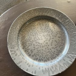2 Antique Grey Graniteware Enamelware Plate, Mottled Gray, Primitive Kitchen