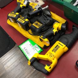 1003 Dewalt DCD985 20v Lithium Ion 4pc Tool Set 1/2” Hammer Drill, 1/4” Impact Driver, Recip Saw, Worklight, 2x Batteries & Charger In Bag 005396