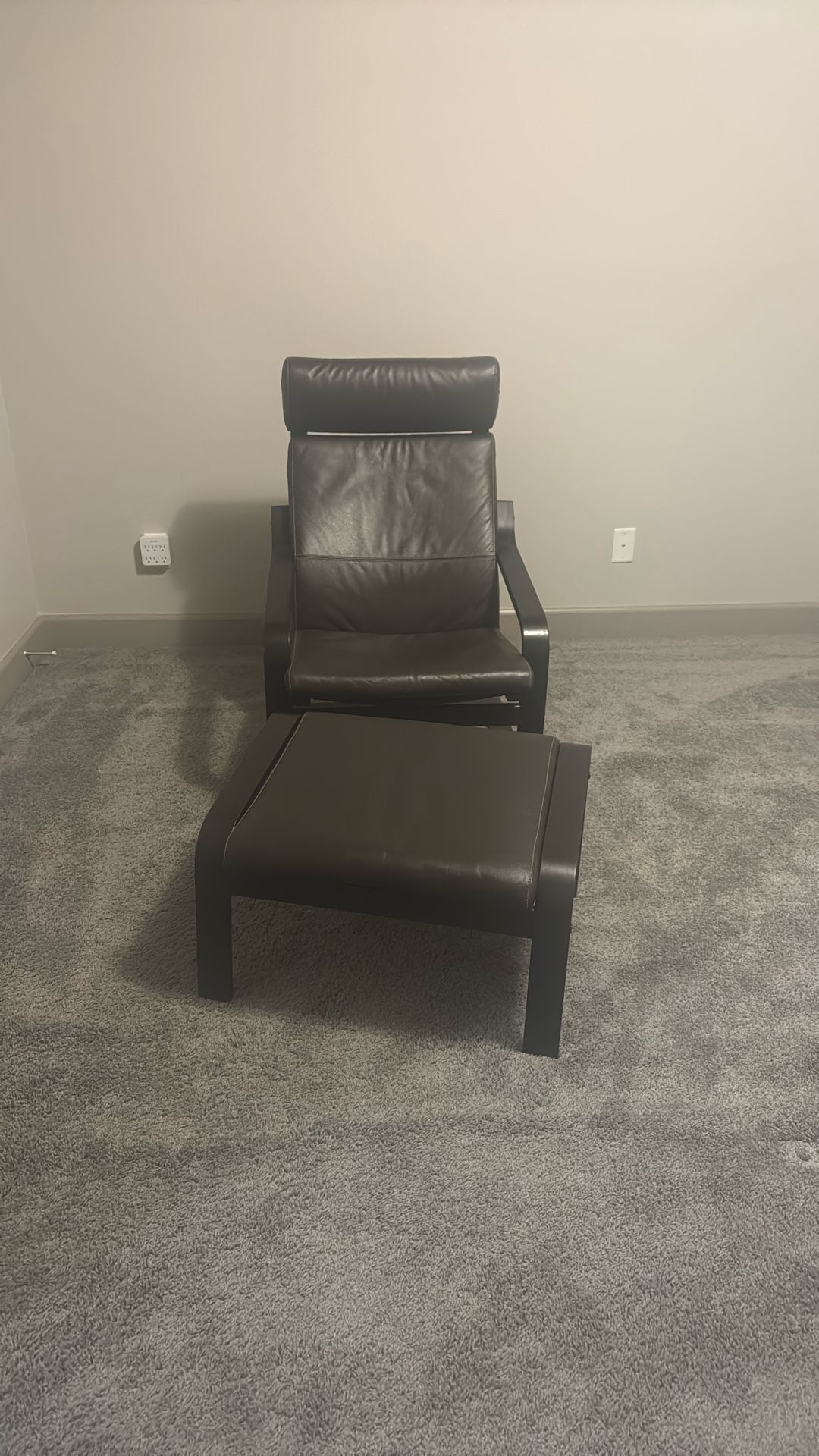 IKEA Genuine Leather Poang Chair & Ottoman