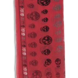 NEW $400 ALEXANDER MCQUEEN 100% Silk Skull Printed Red Scarf