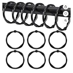 Shower Curtain Rings 24 pc Black Metal Rustproof Round Shower Curtain Hooks for Bathroom Shower Rod,