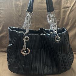 NEW Miztique Pleated Black Leather Bag with chain details
