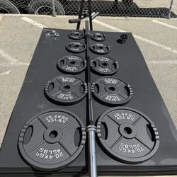Olympic Iron Grip Plate Set With Weight Tree And Barbell