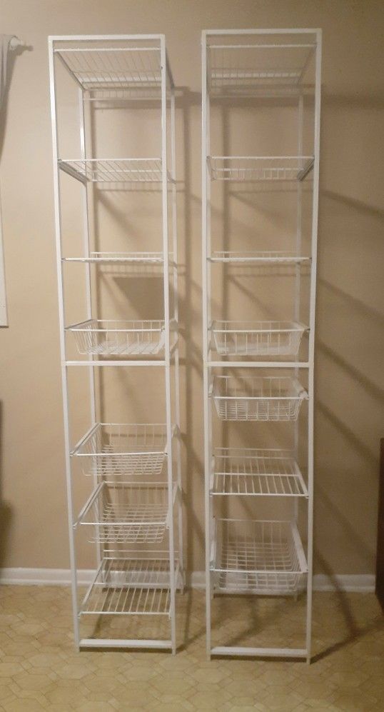 (TWO)HEAVY-DUTY/METAL/TALL/SHELVES & BASKETS