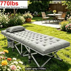 New 75-Inch Thick Oversized Folding Bed with Mattress, Camping Bed, Portable Bed, Guest Bed with Load-Bearing Capacity of 200/300/570/670/770 Pounds, 