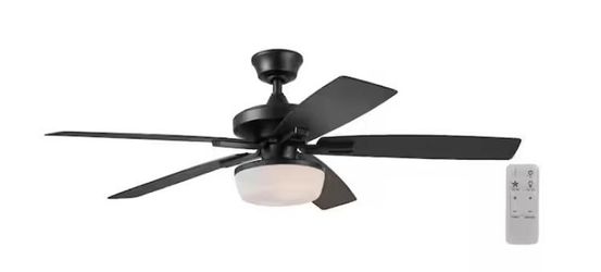 Gazebo IV 52 in. Indoor/Outdoor Matte Black Downrod Mount Ceiling Fan with Remote and Light