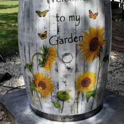 Sunflower 🌻 Garden Whiskey Barrel 